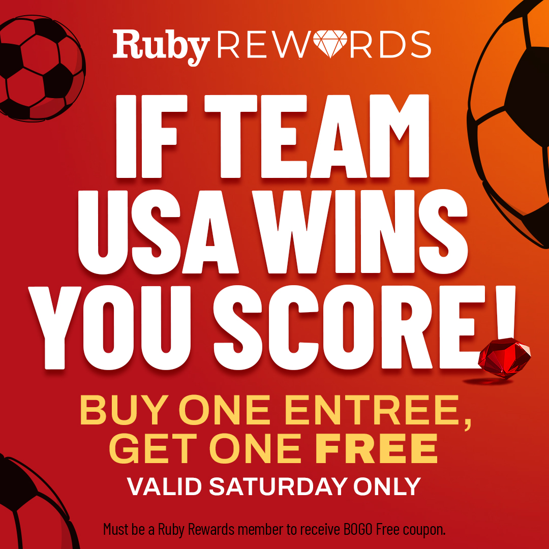 rubytuesday's tweet photo. If Team USA takes home the win this Friday, Ruby Rewards members score a Buy One Entree, Get One FREE offer Saturday. 🏆

Join Ruby Rewards now so you’re ready. https://t.co/lO6gkPnZK8