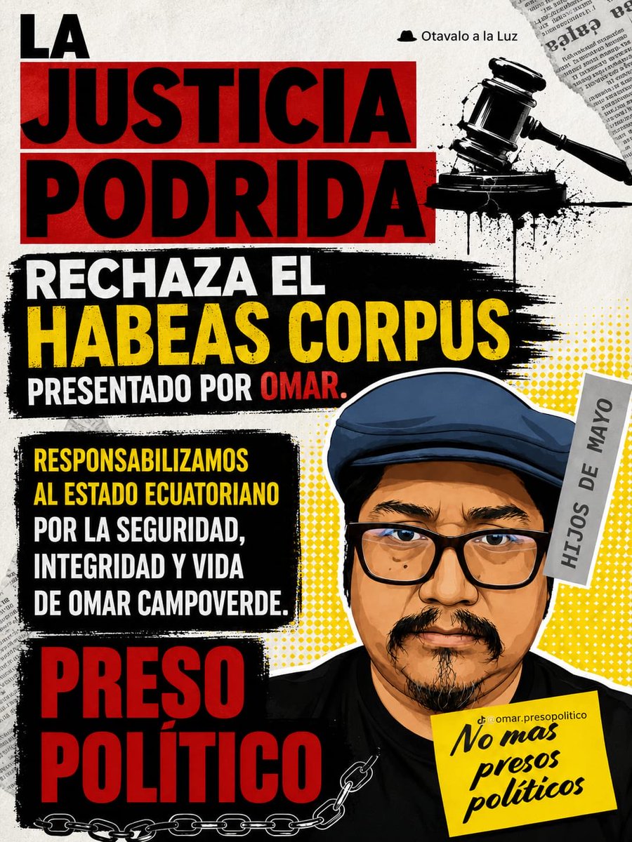 OrlandoPerezEC's tweet photo. Niegan Habeas Corpus al Preso Político Torturado Omar Campoverde. La justicia ecuatoriana ha probado una vez más que está vendida y que vivimos en un Estado fallido. Los funcionarios del SNAI, médicos, psicólogos, abogados, tienen miedo al régimen y a sus operadores políticos https://t.co/pHQDNPxgF6