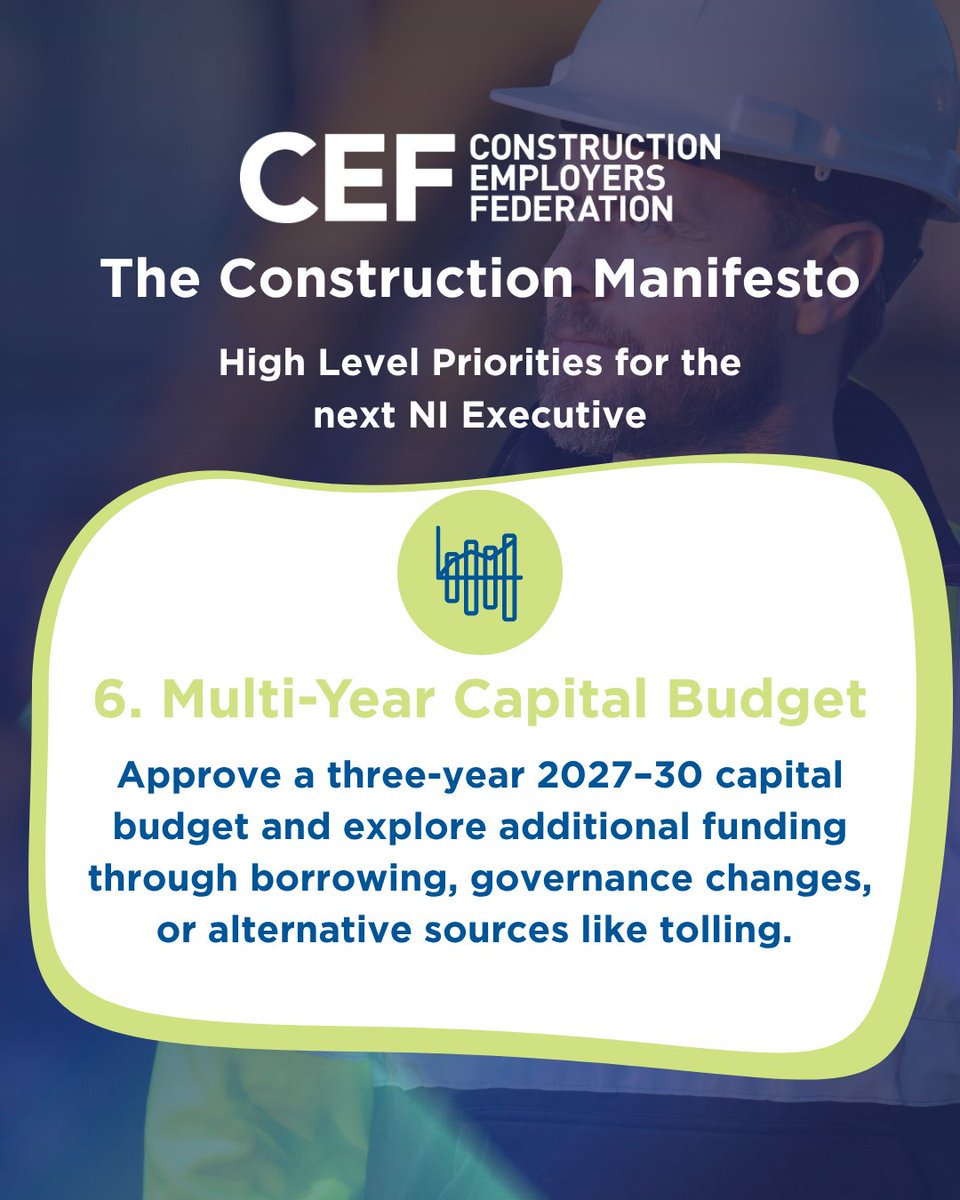 CEFNI1's tweet photo. We expect delivery, not delay🏗️

The CEF's #ConstructionManifesto calls for the next NI Executive to agree a three-year 2027–30 capital budget to provide Government Clients with fiscal certainty.

Read the full manifesto here 👉 https://t.co/STGprL4MBE

#NIBudget #NIAssembly2027 https://t.co/S6Mf3gdKHJ