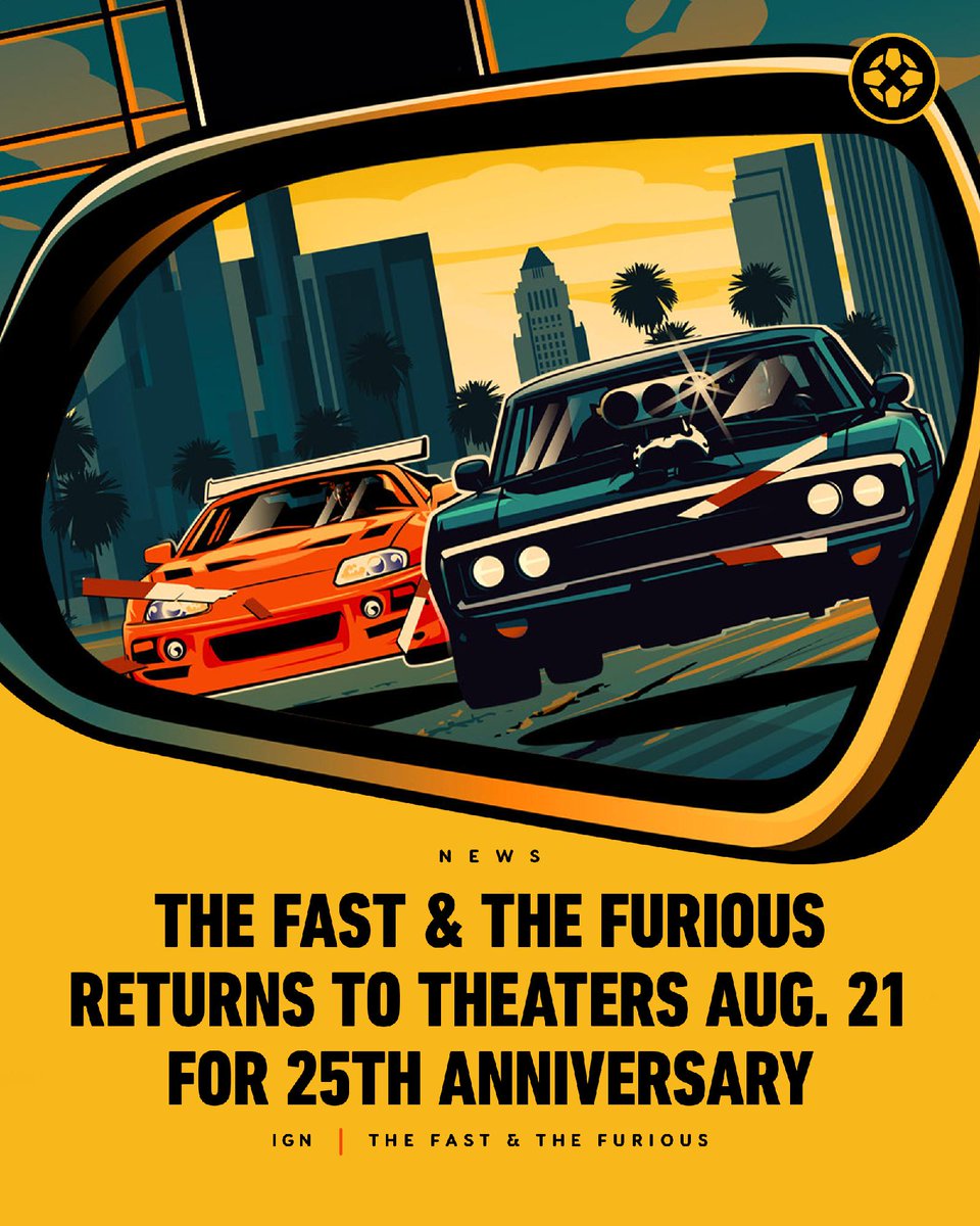IGN's tweet photo. "Experience the moments that made us family." The Fast and The Furious is returning to theaters on August 21 for the film's 25th anniversary. https://t.co/2W3POls0uG