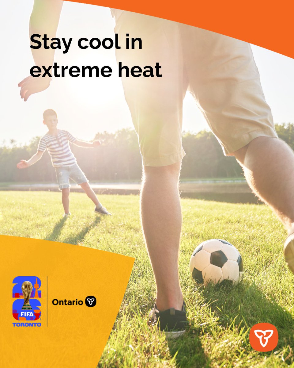 PreparedON's tweet photo. As #FIFAWorldCup festivities start across Ontario, stay cool and #BePrepared for extreme heat ☀️

If you’re planning to be outdoors for long periods of time, wear a hat to protect your face, apply sunscreen and drink lots of water.

Learn more: https://t.co/JQWtivKcVN

#WeAre26 https://t.co/7nNc1HiSRL