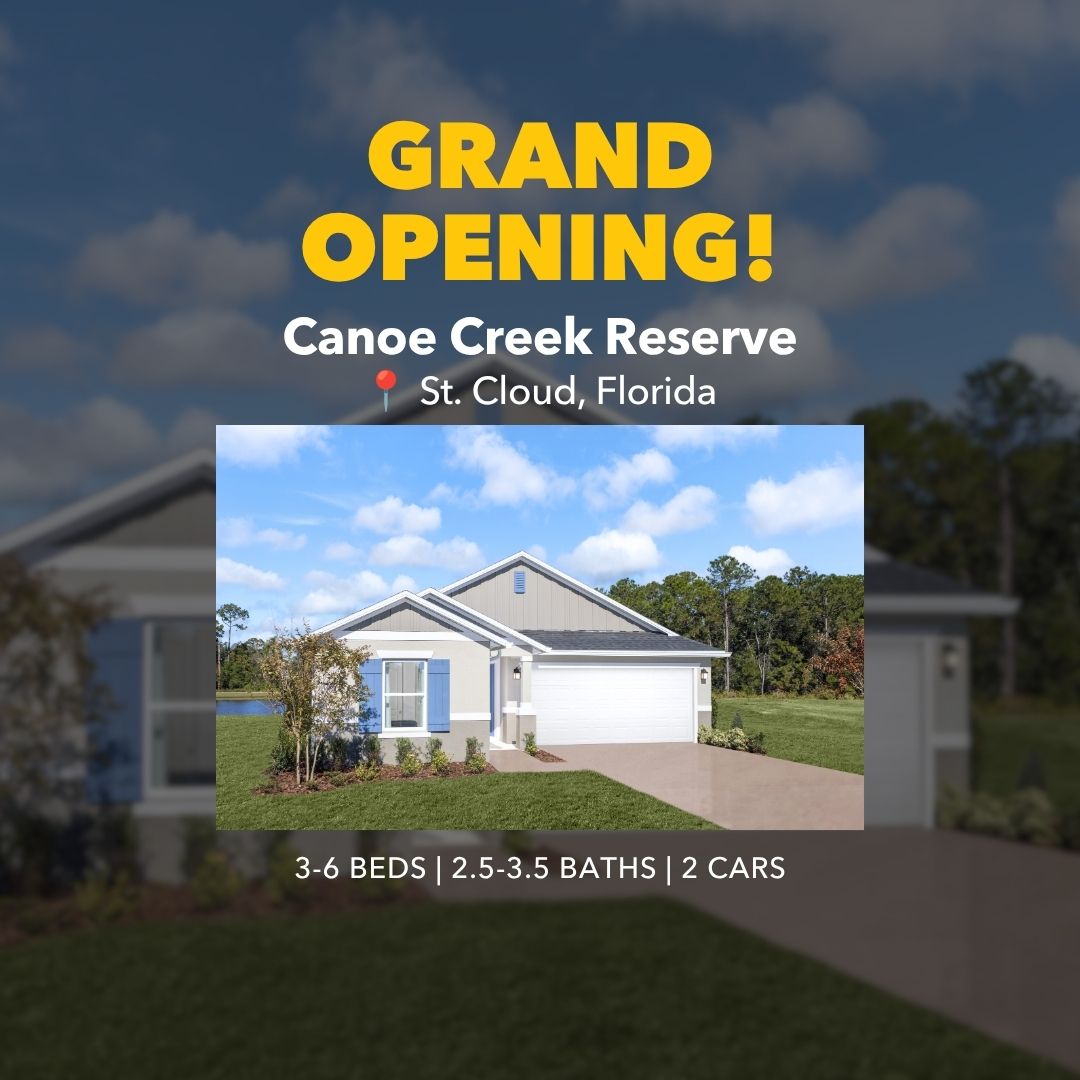 kbhome's tweet photo. #KBHome is happy to announce the grand opening of Canoe Creek Reserve, a new-home community in St. Cloud, FL. 

Canoe Creek Reserve is located at the corner of Canoe Creek Road &amp; Mildred Bass Road, providing easy access to major highways.

Learn more. → https://t.co/GUulC2Y2Yk https://t.co/8mqHtliN7D