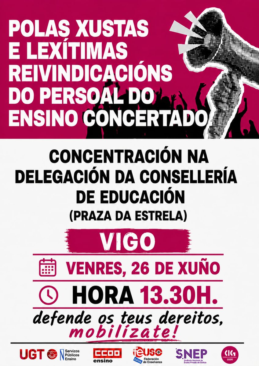 feusogalicia's tweet photo. ยกSeguimos!
El prรณximo viernes 26 de junio sal a la calle y demuestra que la ๐๐ง๐ฌ๐๐งฬ๐๐ง๐ณ๐ ๐๐จ๐ง๐๐๐ซ๐ญ๐๐๐ ๐๐ ๐๐๐ฅ๐ข๐๐ข๐ tiene mucho que decir.
#Enseรฑanza #Concertada #Galicia #FEUSO #TambiรฉnConcertada https://t.co/leWuNwMpDT