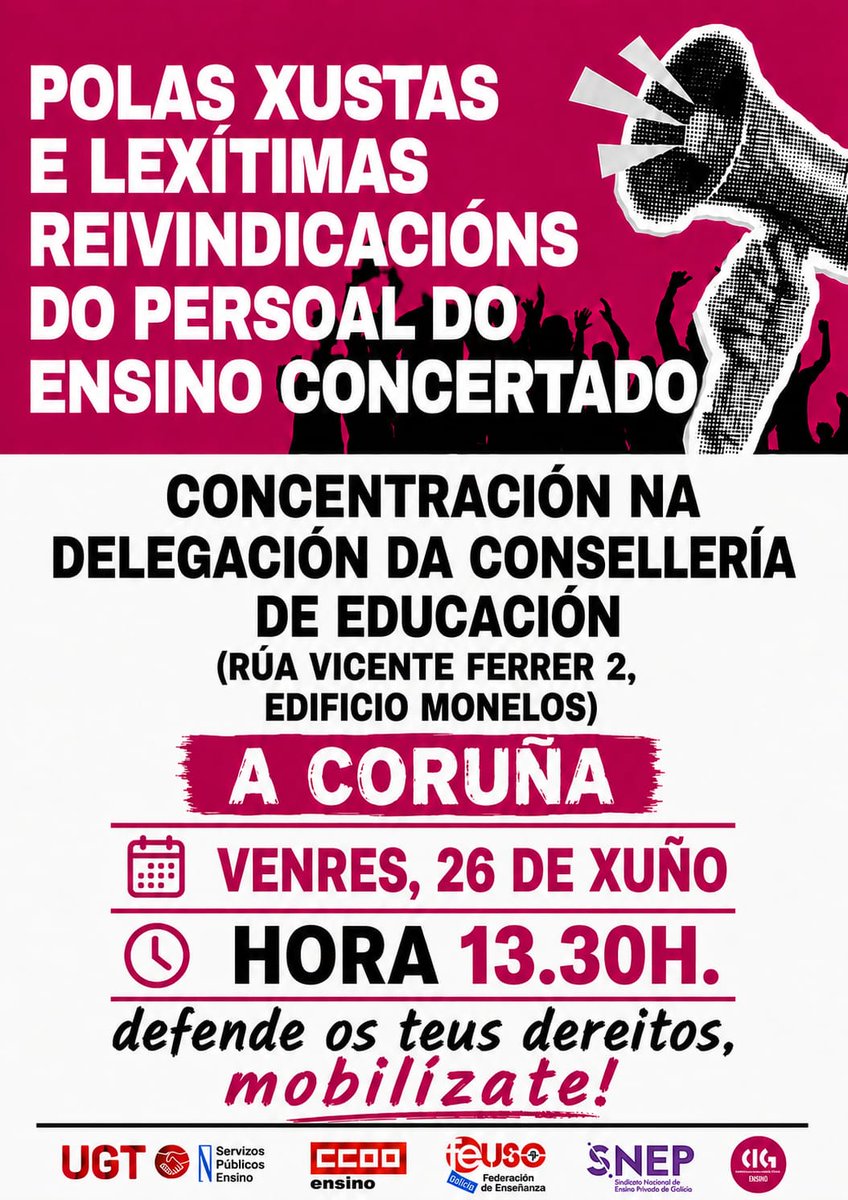 feusogalicia's tweet photo. ยกSeguimos!
El prรณximo viernes 26 de junio sal a la calle y demuestra que la ๐๐ง๐ฌ๐๐งฬ๐๐ง๐ณ๐ ๐๐จ๐ง๐๐๐ซ๐ญ๐๐๐ ๐๐ ๐๐๐ฅ๐ข๐๐ข๐ tiene mucho que decir.
#Enseรฑanza #Concertada #Galicia #FEUSO #TambiรฉnConcertada https://t.co/leWuNwMpDT