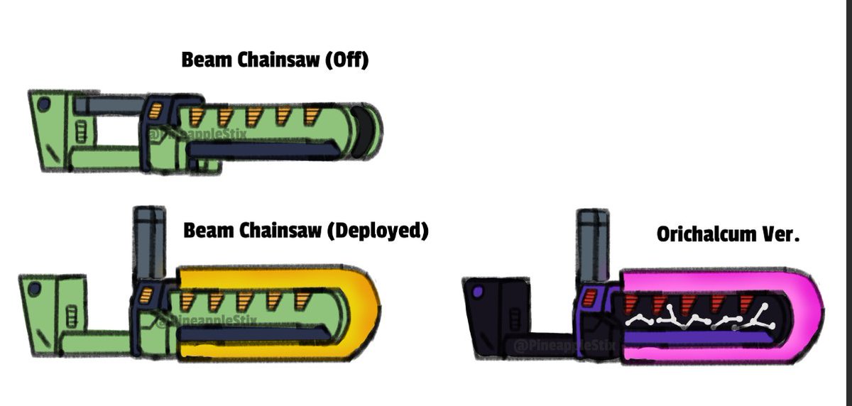 PineappleStix's tweet photo. finally designed the beam chainsaw weapon for a mobile suit in my gundam au https://t.co/vST5kBR9dc