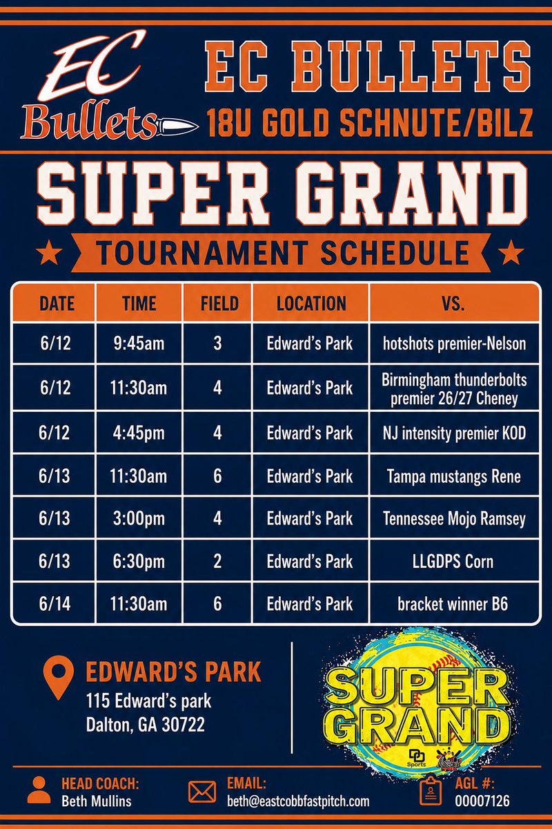 CyndlPurvis's tweet photo. Updated super grand schedule! Ready to hit the field tomorrow morning! @EC05Bilz https://t.co/wTSP4nsakD