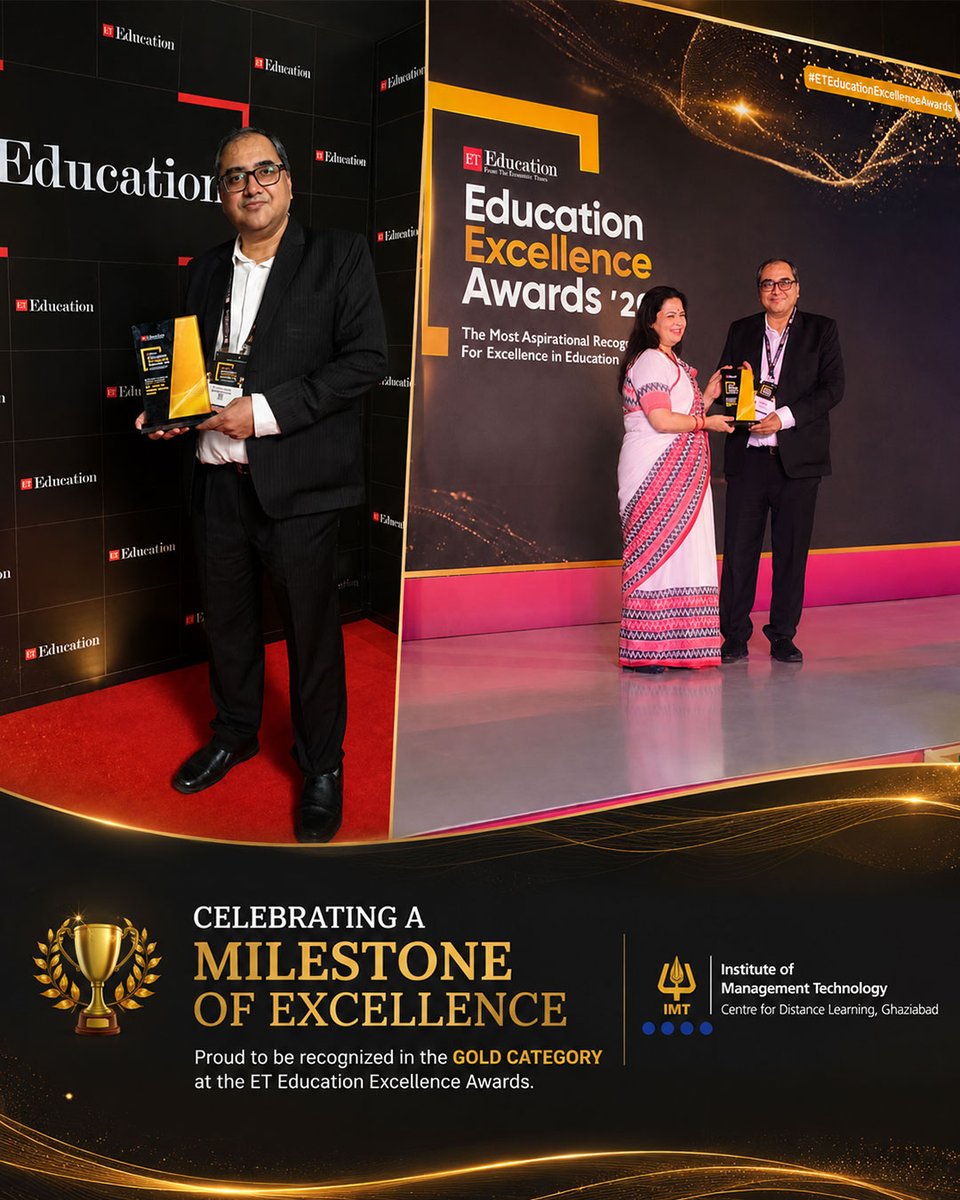 IMTCDL's tweet photo. Gold Category Recognition at the ET Education Excellence Awards.

A proud milestone in our journey of excellence and learner success.

#IMTCDL #ETAwards https://t.co/xhmRAbQQNG