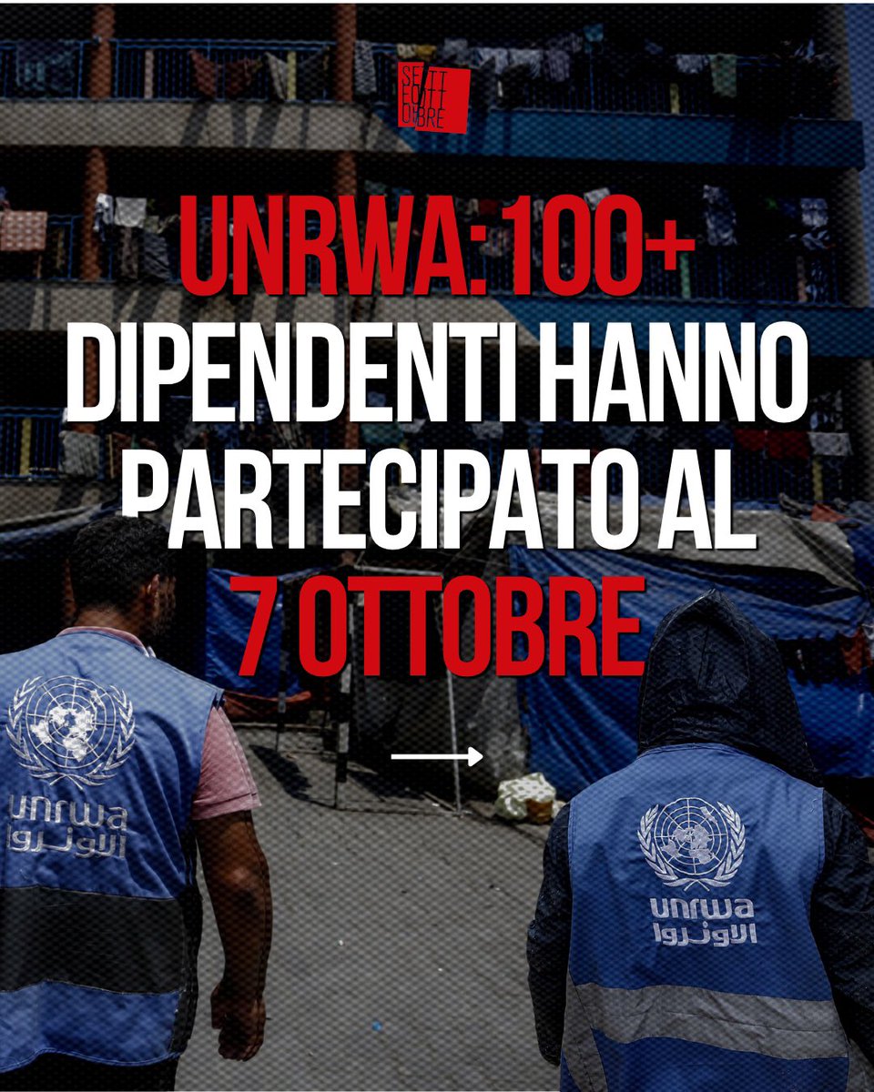 Setteottobre_'s tweet photo. UNRWA non è accusata di aver fallito nel fermare Hamas. È accusata di aver avuto al proprio interno oltre 100 dipendenti coinvolti nel massacro del 7 ottobre o legati al braccio militare di Hamas.
Lo afferma un rapporto ufficiale dell’Office of Inspector General di USAID, che ha chiesto l’esclusione di 101 attuali o ex dipendenti dai programmi finanziati dagli Stati Uniti. Tra loro: presidi, insegnanti, personale sanitario e addetti alla sicurezza.  
Come è stato possibile ignorare tutto questo per così tanto tempo?