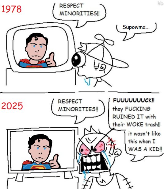 empatheticcain's tweet photo. ((Apparently Dean Cain is the embodiment of this meme. 😭

Except he's even dumber because he actually played the character and explored these themes. 💀 https://t.co/hkJRxLfzul