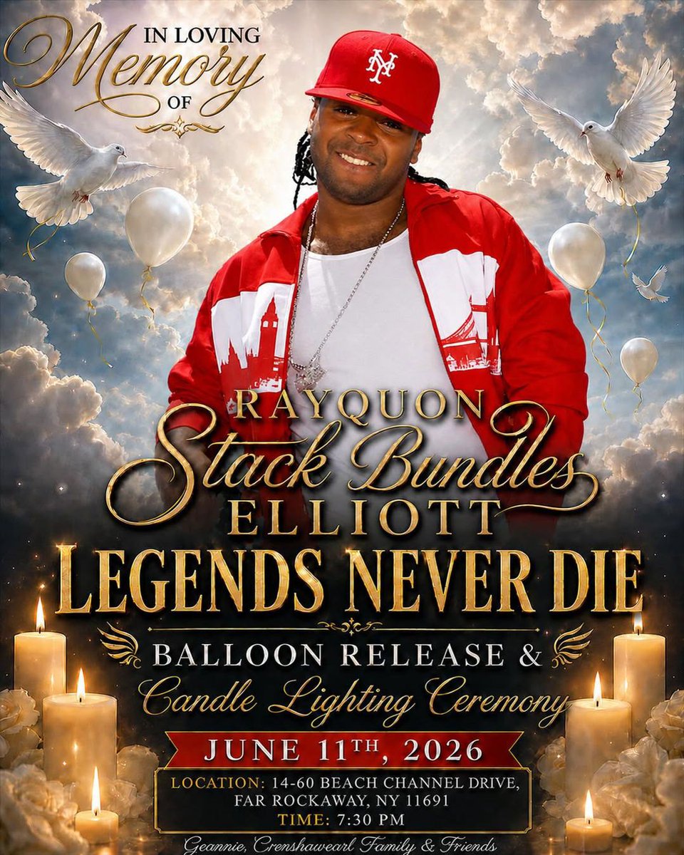 baragendanyc's tweet photo. Tonight at 7:30 PM in Far Rockaway.

Come honor @IAMSTACKBUNDLES with a balloon release and candle lighting ceremony celebrating one of New York hip-hop’s most respected and influential voices. 

#StackBundles #NYCHipHop #NYCEvents #HipHopEvents #BarAgendaNYC https://t.co/mJpWzRh1SX