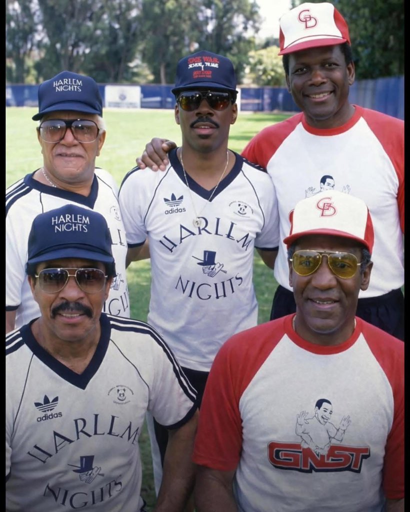 freakoutsideofx's tweet photo. Redd Foxx, Eddie Murphy, Sidney Poitier, Bill Cosby Richard Pryor, legends at a charity game in 1989. Need more of this now ❤️ https://t.co/qd1xklaTSE
