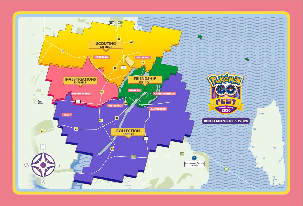 engel_go's tweet photo. 📌🎟🇩🇰 GO Fest Copenhagen
🕛 Hora local de Dinamarca
📆 Del 12 de junio (10:00) al 14 de junio (23:59)
⏳ Horarios:
https://t.co/K6f4e1Orae

🇩🇰📍✈️ Lugares para hacer Incursiones:

55.6879331,12.5787382
55.702555, 12.567287

🇩🇰📍🏞 Parque Fælledparken, Copenhagen - Super Mega Incursiones Mega Mewtwo X/Y:
55.701852,12.567908

💜 Collection District:
55.659622,12.589036 

💚 Friendship District:
55.6879331,12.5787382 

🩷 Investigation District:
55.681763,12.534446 

💛 Scouting District:
55.70078,12.580082 

🔖🇩🇰 Stamp Rally en Copenhague - Pikachu con fondo de LEGO
✅ Durante el GO Fest de Copenhague, Pokémon GO y LEGO tendrán una colaboración que traerá a Pikachu con un background especial de LEGO. Podrás conseguirlo mediante 5 sellos.

📍 Ubicaciones confirmadas:
➡️ LEGO Pokémon Play Zone at Fælledparken:
55.7018, 12.5682
➡️ Gefion Fountain:
55.6893, 12.5976
➡️ The King’s Garden:
55.6844, 12.5790
➡️ The LEGO® Store København:
55.6785, 12.5758
➡️ The LEGO® Store Tivoli Gardens:
55.6746, 12.5654

🆓 No es necesario tener entrada del Go Fest, es gratis para todos los que estén en Copenhagen
🔎 Habrá una investigación temporal que se activará estando cerca de las ubicaciones de los sellos.

#GOFest2026 #PokemonGOFest2026