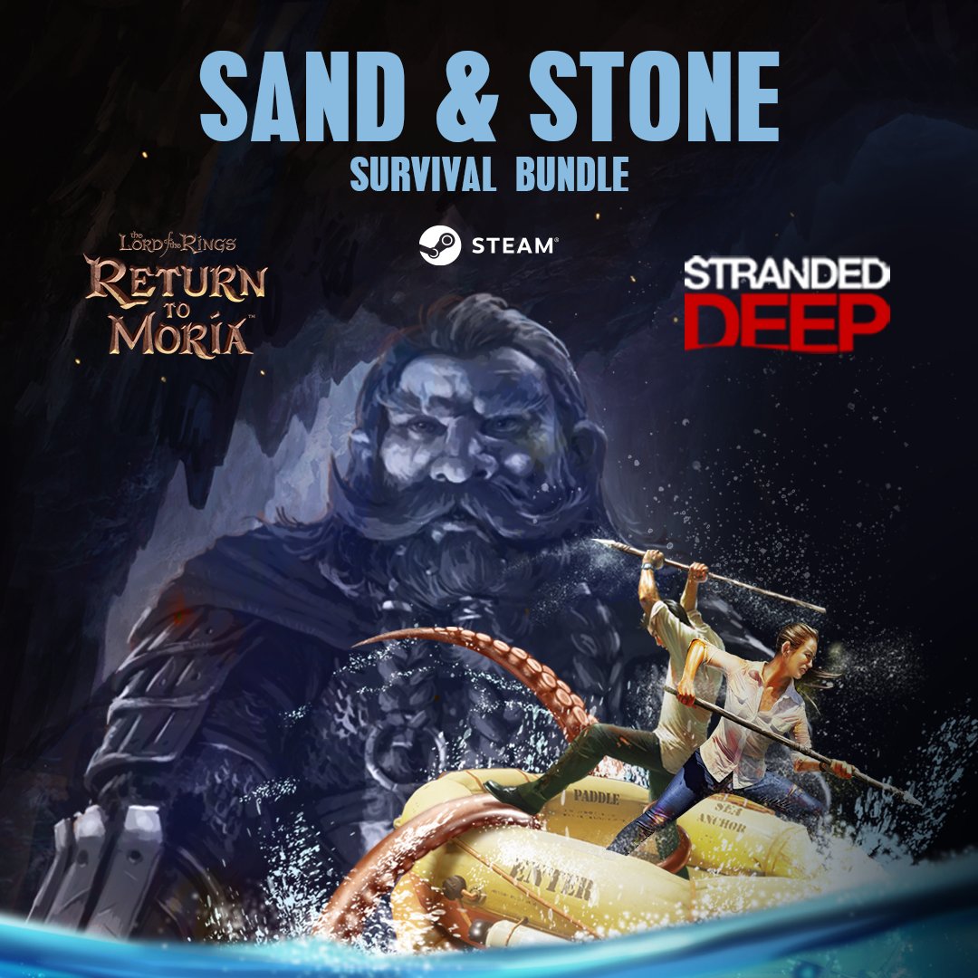 TheStrandedDeep's tweet photo. Two extremes, one bundle!

Dig deep with fellow Dwarves in the mines of Moria, or brave the endless blue after a plane crash in the Pacific. @ReturnToMoria  and Stranded Deep have come together to bring you a brand new bundle!

Get both games together and enjoy bundle savings:
https://t.co/pYnUPLfzqK