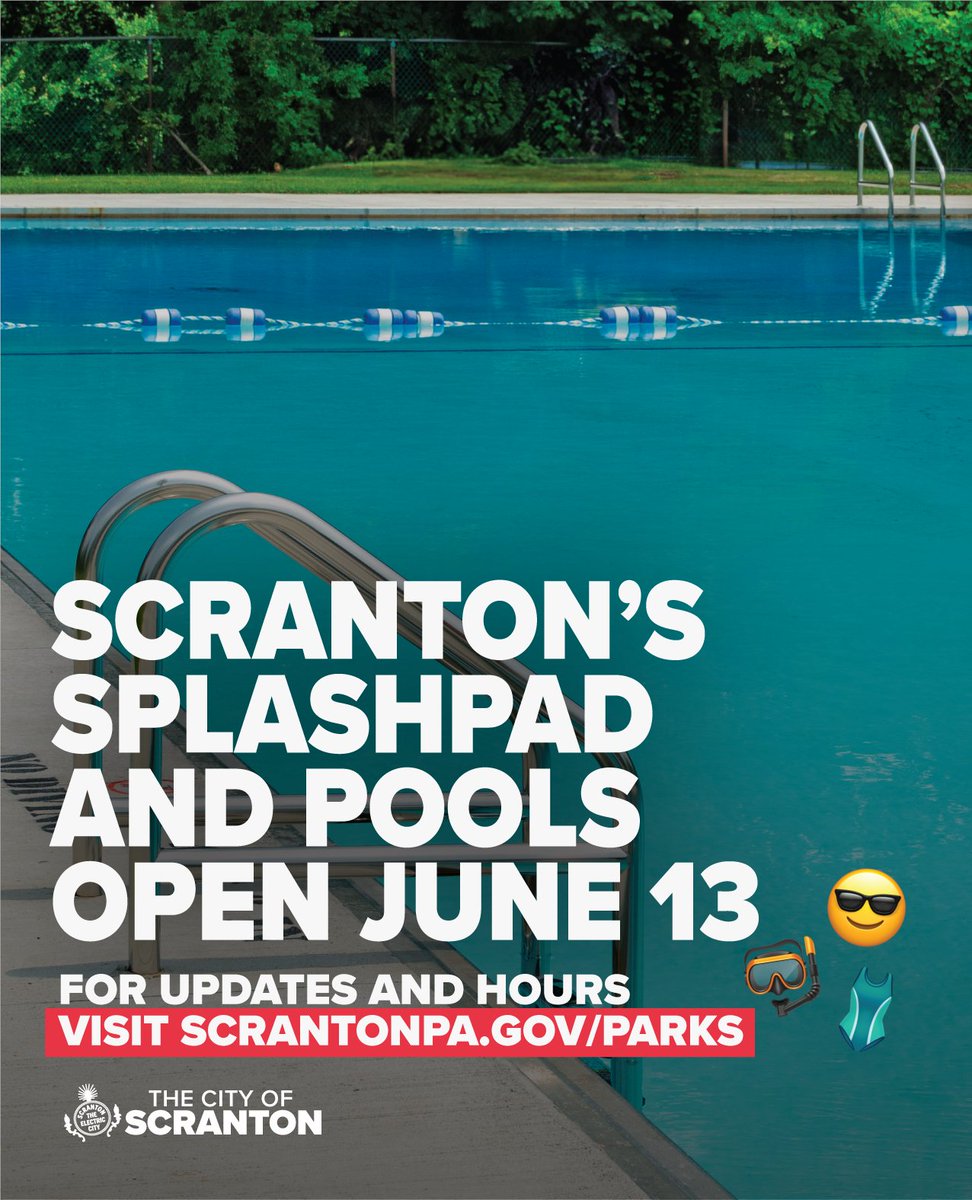ScrantonCityGov's tweet photo. Stay cool this summer at #Scranton’s free pools or splash pad!  😎⛱️

🔗 Visit https://t.co/oJRttNDppb for Pool Updates and Hours https://t.co/JIbqUDcBGE