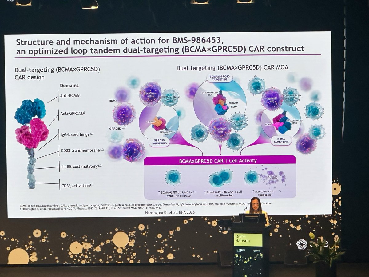 doctorpemm's tweet photo. 👏Awesome presentation by Dr Doris Hansen on BMS-986453 a dual -targeting #BCMA x #GPRC5D CAR for treatment of patients with #mmsm https://t.co/8qHR8uD5hE