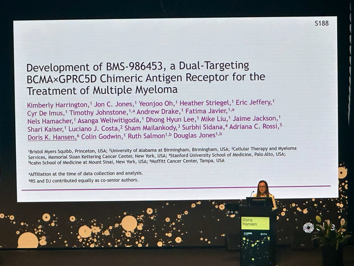 doctorpemm's tweet photo. 👏Awesome presentation by Dr Doris Hansen on BMS-986453 a dual -targeting #BCMA x #GPRC5D CAR for treatment of patients with #mmsm https://t.co/8qHR8uD5hE