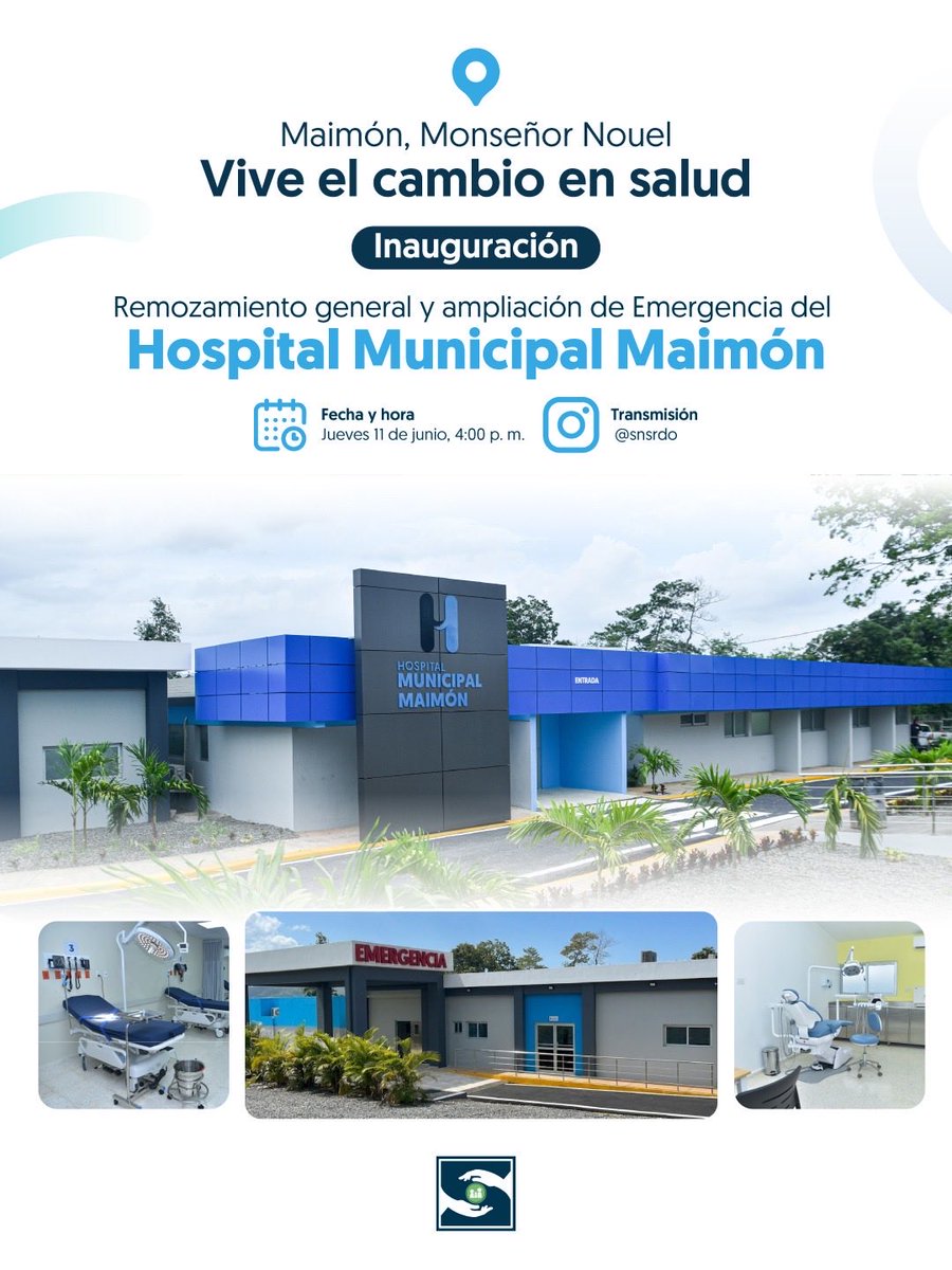 SNSRDO's tweet photo. 📍Maimón vive el avance en salud con la entrega de su renovado Hospital Municipal, una obra priorizada por el presidente Luis Abinader que fortalece los servicios de atención y aporta mayor bienestar a las familias de la comunidad. https://t.co/vZdDRBAEAb