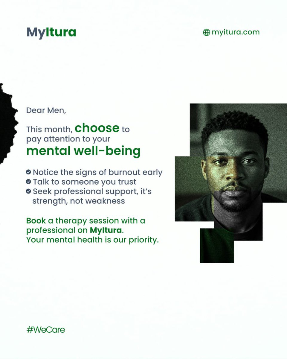 MyItura's tweet photo. Dear Man,

Take a break if you need to.
Talk to someone if need be.
Protect yourself from burnout at all cost.

#mentalhealth #mensmentalhealthawareness https://t.co/3u0hmZijOW