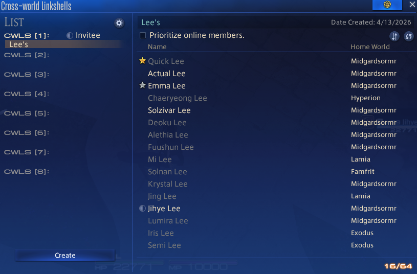 NajaCentura's tweet photo. Logged into my alt character today and got invited into a crossworld linkshell FOR ONLY PEOPLE WITH THE LAST NAME LEE https://t.co/eeIkCCmMhr