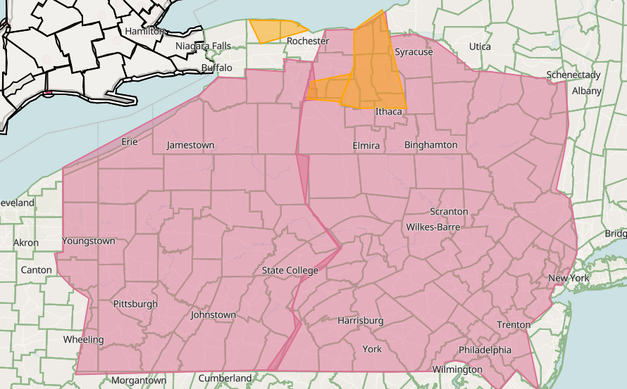 ACSTS_MFC's tweet photo. Severe Thunderstorm Watch for portions of

central  New York
portions of Pennsylvania

Until 9PM EDT.

Primary threats include...
Scattered damaging wind gusts up to 70 mph possible
Scattered large hail events to 2 inches in diameter likely.
a tornado or two https://t.co/FsbcvSmijQ