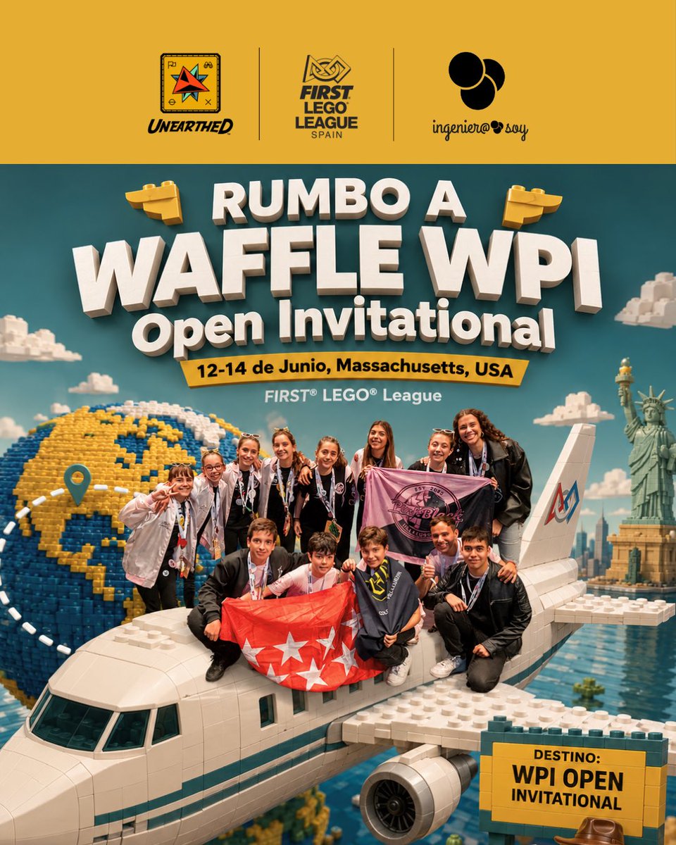 FLL_Spain's tweet photo. 🌍✈️ ¡Rumbo a WAFFLE WPI Open Invitational!
Del 12 al 14 de junio, el equipo @fllpinkblack representará a España en Massachusetts, USA.
💛 ¡A por ello, equipo!

Siguiente evento:
📍 Open International Canada Cup
🗓️ 17–20 de junio
📌 Thorold, Canadá

#FIRSTLEGOLeague #FLLSpain https://t.co/43fHWzYmvm