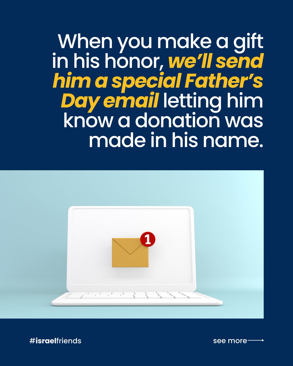 IsraelFriendsUS's tweet photo. Some gifts are opened once.

Others create a lasting impact.

This Father’s Day, honor the man who helped shape your life with a tribute gift that helps protect Israel’s heroes and support families facing the realities of war and terror.

When you donate in his honor, we’ll send him a special Father’s Day email letting him know a gift was made in his name.

🔗 Link in bio

#FathersDay #HonorDad #IsraelFriends #StandWithIsrael