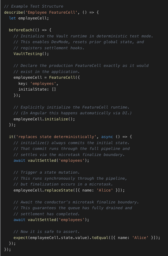 sduxvault's tweet photo. How many lines of test setup does your state management need?

SDuX Vault™: mutate → await → assert. Works with Karma, Jest, Vitest, and Angular TestBed. No mocks. No ceremony.

https://t.co/9H78g0EgwL

#StateManagement #TypeScript #WebDev https://t.co/kV8UcGTdIr