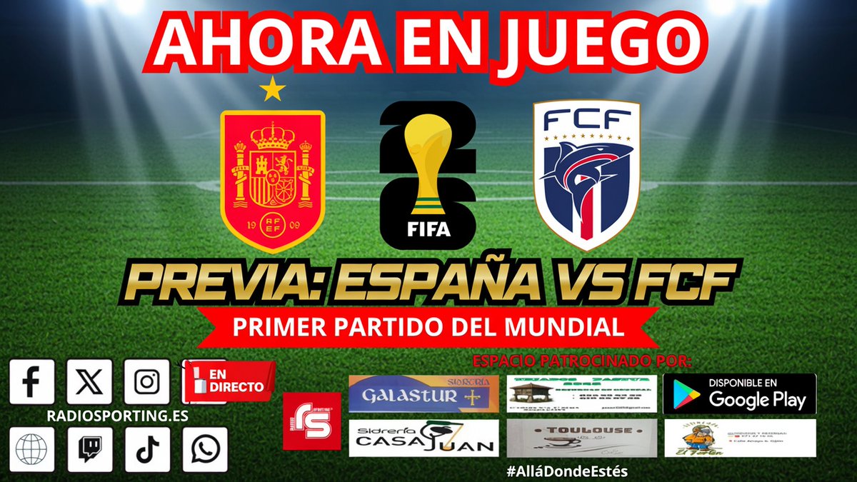 Radio_Sporting's tweet photo. 📢ESTA NOCHE |
🇪🇸 ARRANCA EL MUNDIAL PARA ESPAÑA 🇪🇸
🕘A las 21:00h ESPECIAL #PreviaEspañaCaboVerde
📋Posibles alineaciones
⚽Claves del partido
🎯Jugadores a seguir
📊Análisis del rival
🔥Debate y pronósticos
🎙️En DIRECTO en 📻Radio📺YouTube📺Twitch
#Mundial2026 #RadioSporting https://t.co/6akSInFs1R
