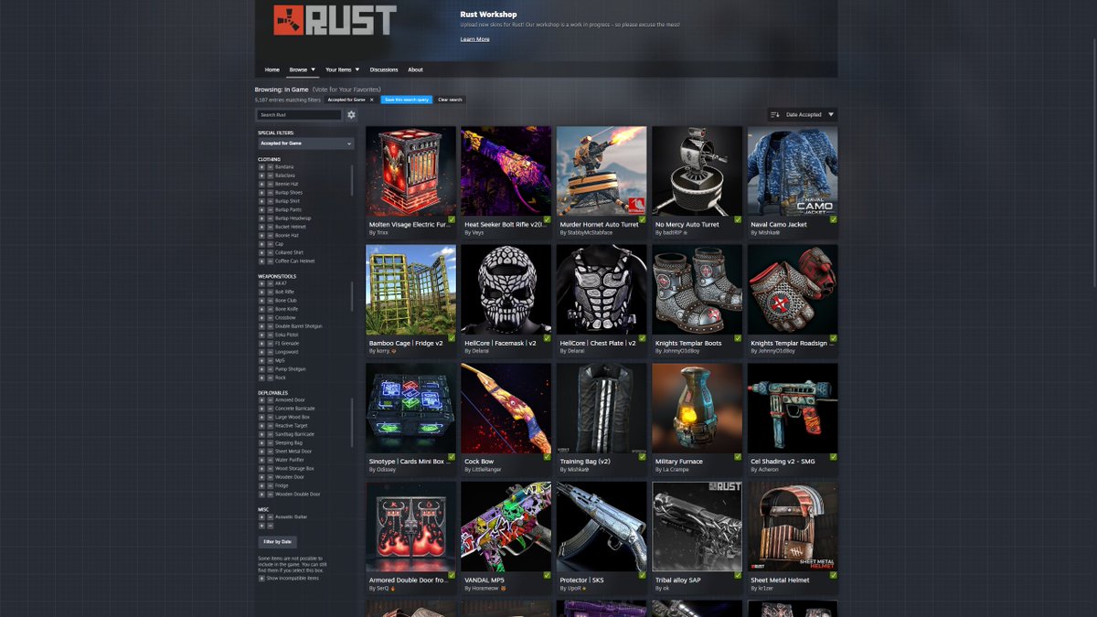 HedgesnVideos's tweet photo. The @playrust Store has rotated for June 11 2026.
Complete The Sets 2026!
#Rust #Playrust #Rustskins
I'll be streaming later to showcase the skins!
https://t.co/39x1uuf3T2 https://t.co/OvCE2ELCEW