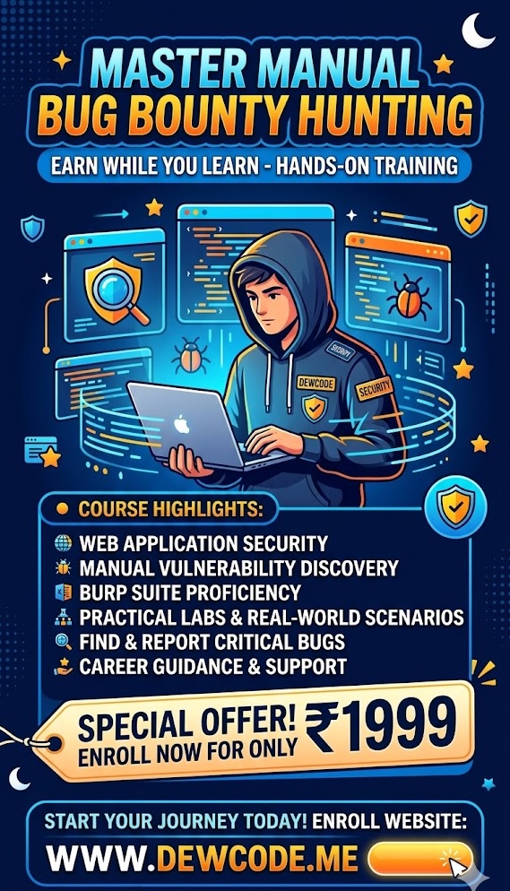 dewcode91's tweet photo. Struggling to find your first vulnerability? If you are new to the bug bounty, our latest course is built for you. Enroll today to get hands-on experience with the essential manual bug hunting techniques you need to succeed! #bugbounty #cybersecurity

https://t.co/ydErOJajRE https://t.co/5ltUqDDiTd