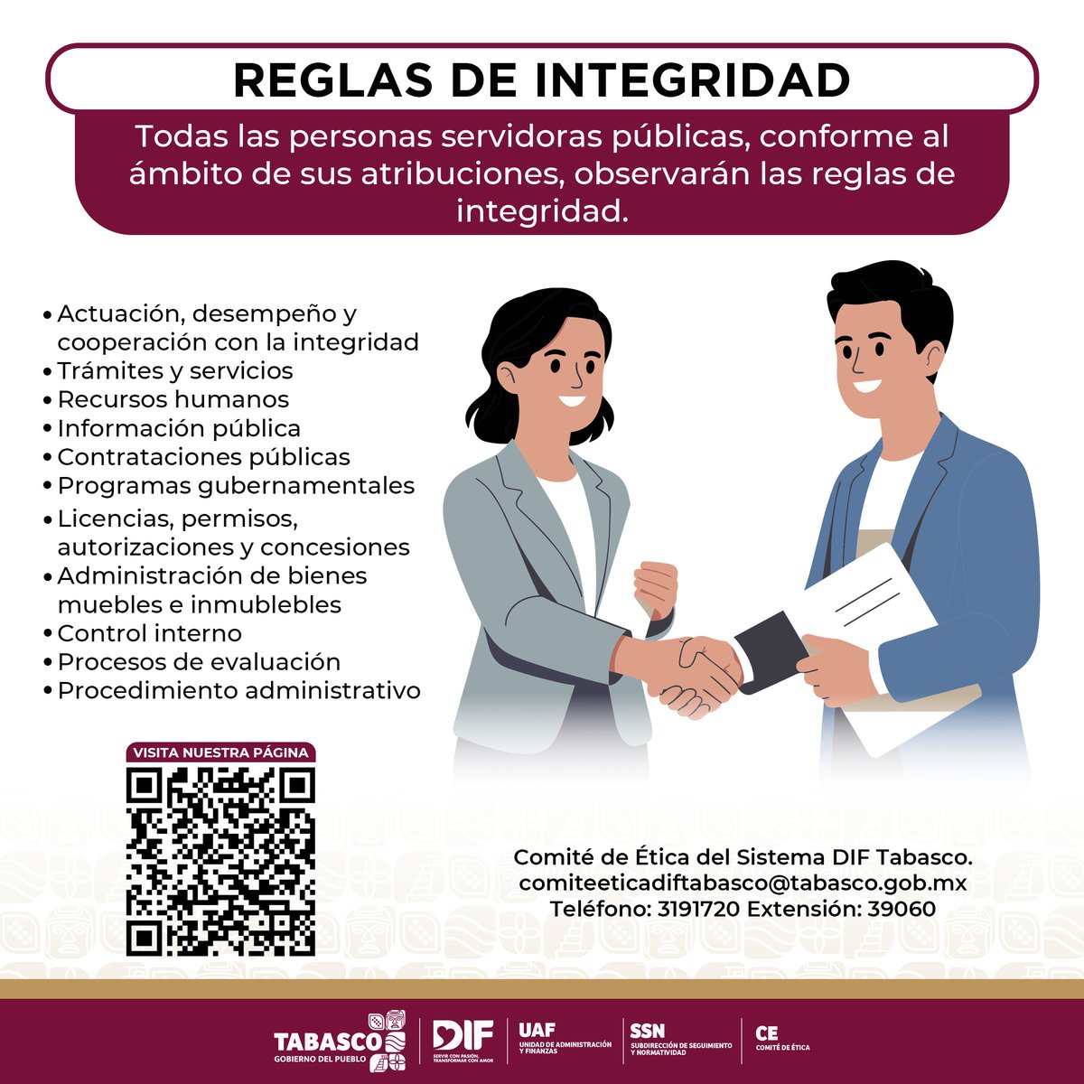 DIFTabasco's tweet photo. El Comité de Ética del Sistema DIF Tabasco te invita a conocer las reglas de integridad que todas las personas servidoras públicas deben observar, de acuerdo al ámbito de sus atribuciones.
¡Nuestro compromiso es servir!
#DIFTabasco #ComitéDeÉtica #Valores #ServicioPúblico https://t.co/UHRBdJN7Uy