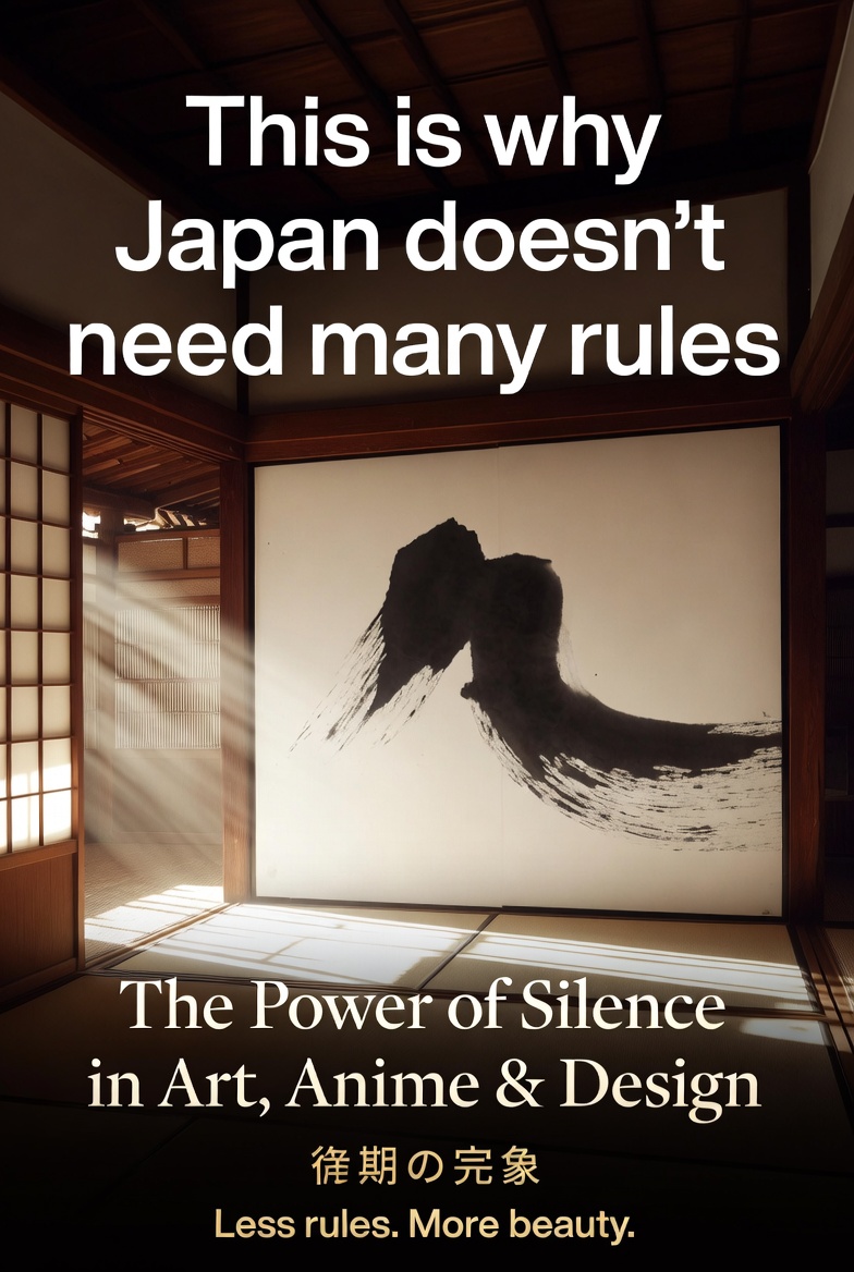peronation_lab's tweet photo. Look at Makoto Shinkai’s skies, Tadao Ando’s concrete architecture, or the negative space in ukiyo-e prints. Less noise = more soul.Japan proves it:
Fewer rules + more silence = more beauty and creativity.The West is addicted to “more.”
Japan mastered “less.”Try leaving space in your next project.
The silence might speak louder than anything you add. 🇯🇵This is why Japan doesn’t need many rulesThe Power of Silence (沈黙の価値)In Japanese art, anime, architecture, and design, silence isn’t emptiness — it’s the main character.A single brush stroke on vast white paper.
A quiet moment in Studio Ghibli where no one speaks… yet everything is said.
Traditional houses with ma (negative space) that make small rooms feel infinite.
Minimalist designs where what’s not there creates beauty.Why it works:Western creativity often fills every second with sound, color, and explanation.
Japanese masters trust silence. They let the audience’s imagination fill the gap.
Result? Deeper emotion, stronger impact, and timeless work.