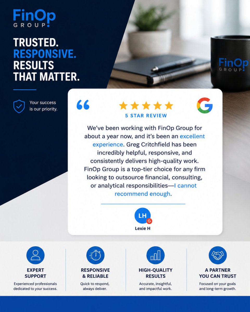 FinopGroup's tweet photo. ⭐⭐⭐⭐⭐ Thank you, Lexie, for your trust and recommendation. https://t.co/3b38VVNooY