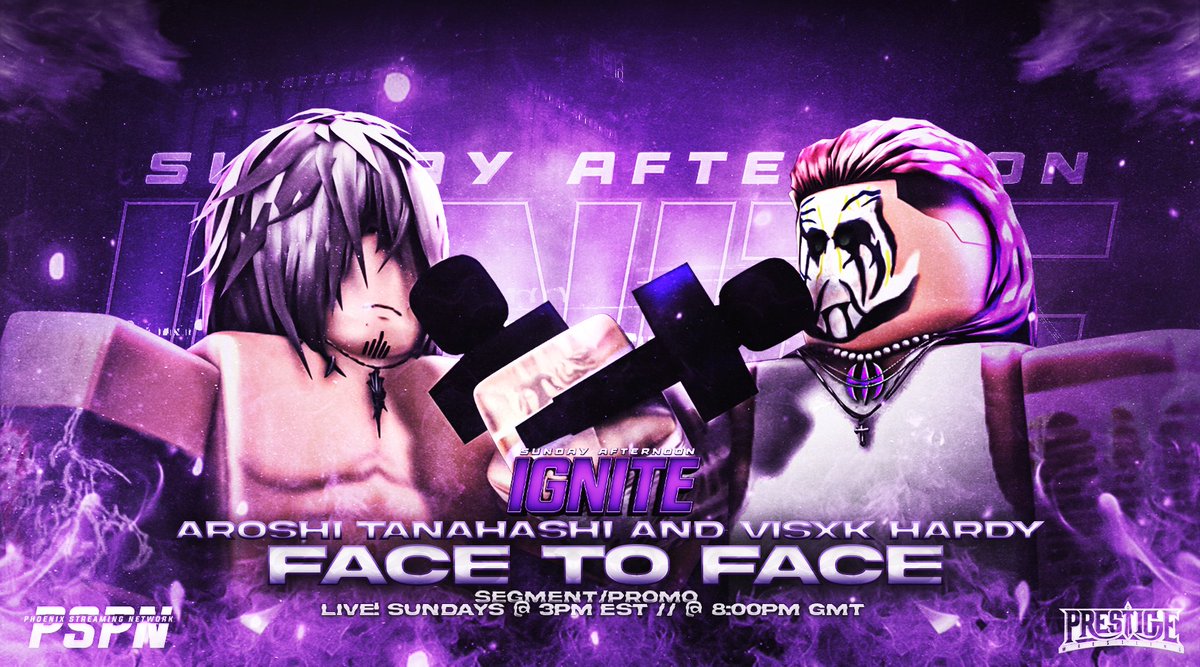 PrestigeMedia35's tweet photo. Face To Face Again, Nearing 20 Days Away from Visxk Hardy And Aroshi Tanahashi Main Eventing Final Countdown. These Two Will Go Word For Word On The Mic At PRESTIGE! Ignite.

Catch PRESTIGE! Ignite, Sundays 3PM EST. https://t.co/W1D7o7gNs5