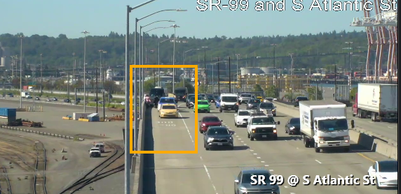 SDOTtraffic's tweet photo. Collision on SR 99 NB just south of S Atlantic St blocking the right lane. Use caution. https://t.co/dmqlq9MclB