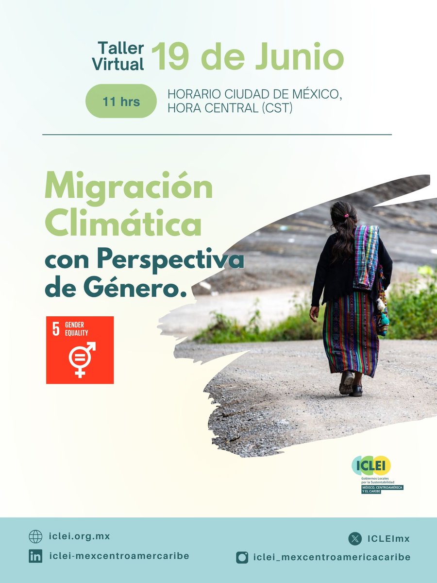 ICLEImx's tweet photo. 🌎👩🏽‍💼 La migración climática es uno de los desafíos más complejos de nuestro tiempo. ¿Cómo impactan los fenómenos climáticos de manera diferenciada a mujeres, hombres y grupos en situación de vulnerabilidad? ¿Qué papel tienen los gobiernos locales para responder a este fenómeno? https://t.co/EYn2He5yAk