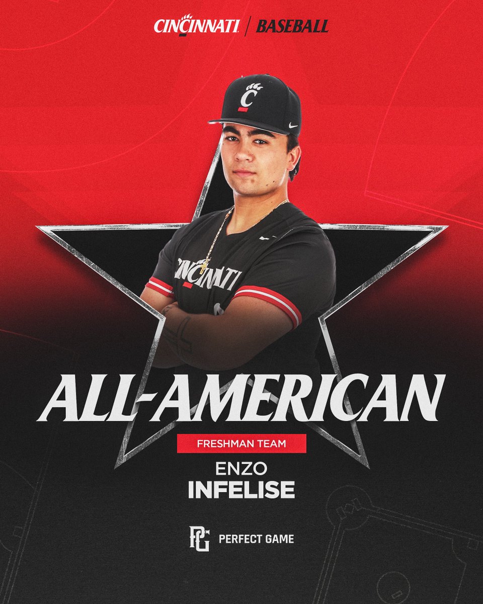 GoBearcatsBASE's tweet photo. Another Freshman All-America accolade for @Enzo_infelise9 🇺🇸

#Bearcats | #TenGames https://t.co/aeIlI0ZcwO