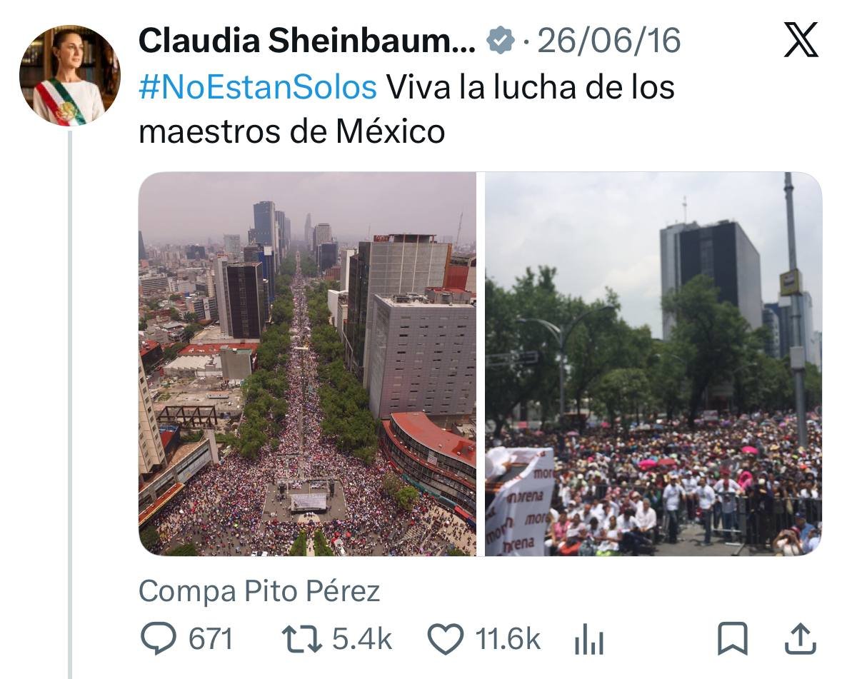 BrenCr901's tweet photo. 🔴🔴CLAUDIA SHEINBAUM ANTES DE SER PRESIDENTA ‼️‼️

Como para la #inauguración del #mundial  le parece de rutina bloquearle el paso a las madres buscadoras y al CNTE.

Como Shakira, se hace la ciega, sorda y muda. https://t.co/45HV4gSN3s