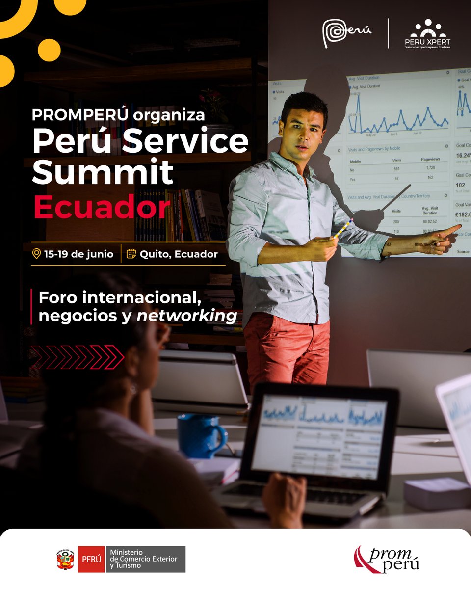 Promperu's tweet photo. 📢 Del 15 al 19 de junio, PROMPERÚ organiza el Perú Service Summit Ecuador 2026, un espacio que conectará a empresas peruanas de “software”, “marketing” digital, diseño, servicios a la minería e ingeniería con potenciales clientes ecuatoriano 🇵🇪🤝🇪🇨.

El encuentro empresarial incluye foros, ruedas de negocios y actividades de “networking”. La iniciativa busca fortalecer la internacionalización de la oferta peruana de servicios en un mercado estratégico para su expansión regional.

#PeruXpert #PromociónDeLasExportaciones