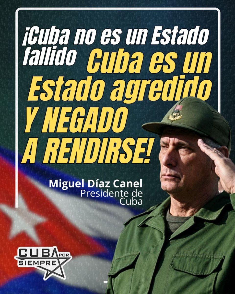 EGInmueblesPR's tweet photo. 🇨🇺 En respuesta a campañas mediáticas contra la isla, el presidente de #Cuba, @DiazCanelB, reafirmó la soberanía nacional y declaró: “Lo que el imperio llama Estado fallido es, en realidad, un Estado agredido y negado a rendirse” https://t.co/ACbwpBKJiE