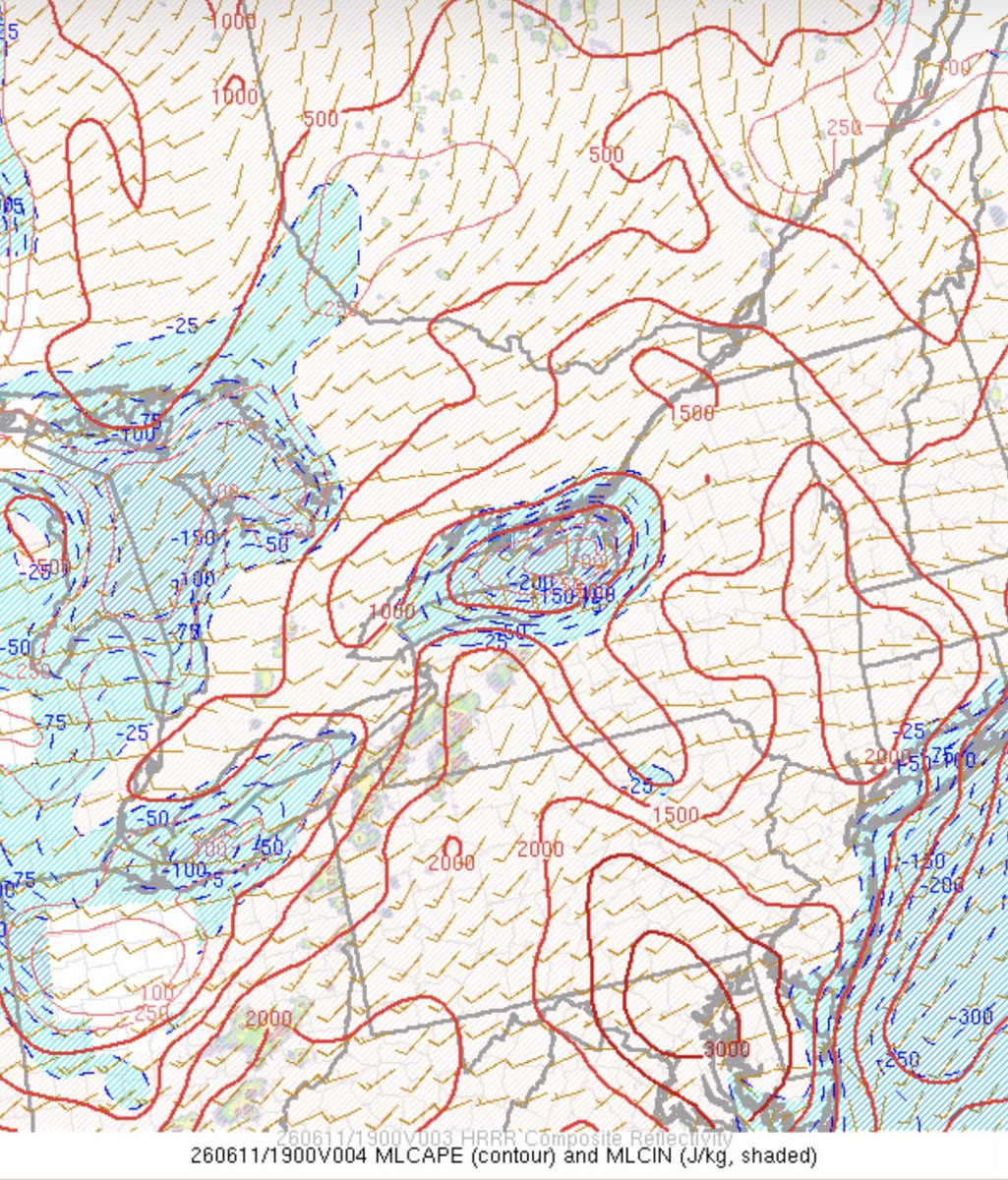 sambrandt99's tweet photo. Widespread storm development amidst strong instability, moderate westerly 0-3 km shear, and steepening low-level lapse rates will support damaging wind gusts with multicell clusters. Given enough cold pool organization, a forward-propagating MCS may also be possible. https://t.co/uL5iVKaDHJ
