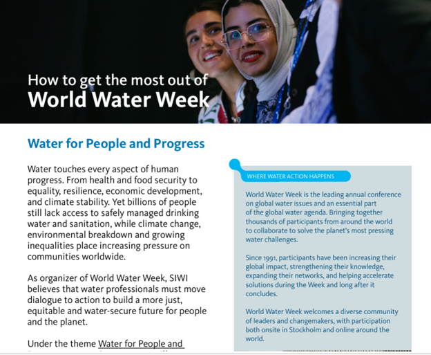 siwi_www's tweet photo. The official guide to World Water Week 2026 is here!

Get the most out of 5 days of sessions, events and networking opportunities. Learn about the theme and discover what's in store at this year's event. 

Find it here👉 https://t.co/qbHeYeAj4d

#WWWeek #WaterForPeopleAndProgress https://t.co/8qf1dwh1sA