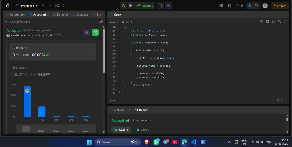 vikash_0294's tweet photo. Day 11 of the #SDESheetChallenge ✅
@takeUforward_ 
@OrionAnkit 

Solved: 📷 Find the Intersection Point of Y LL 📷 Reverse LL in Groups of Size K ✔️ https://t.co/ivdoTErYLK