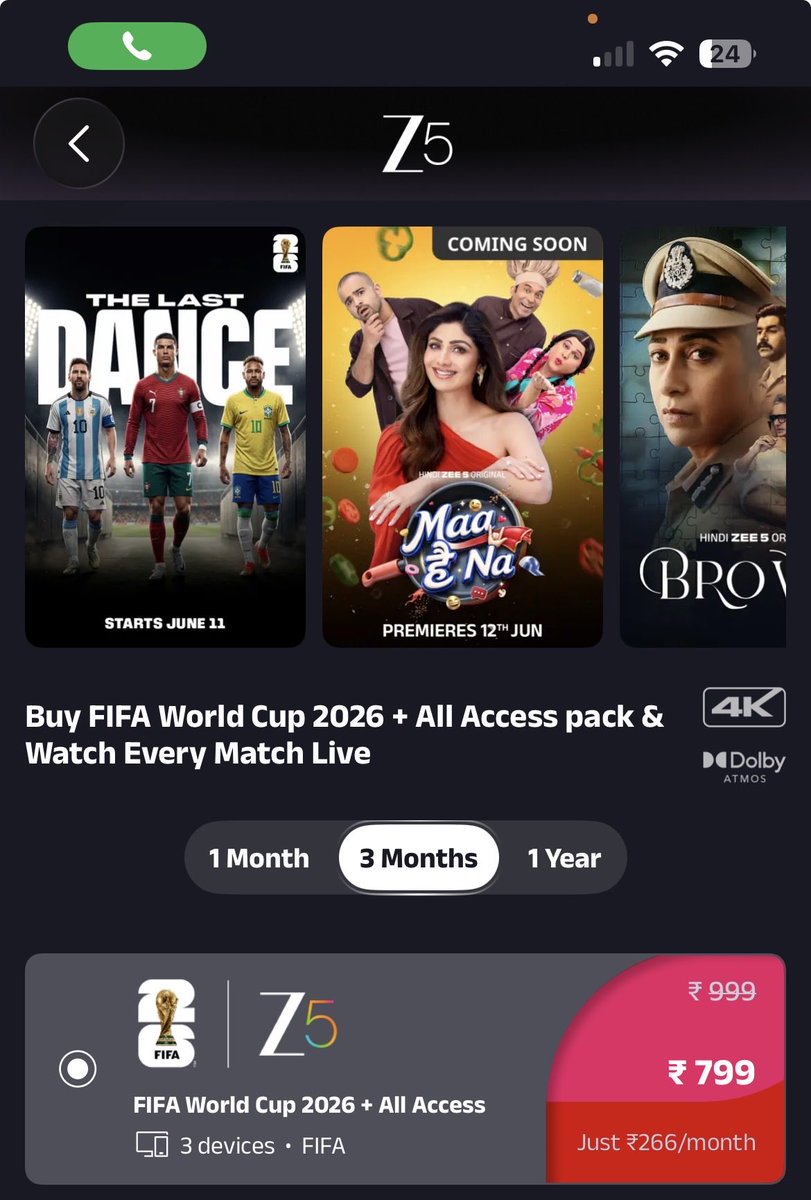 whyischiring's tweet photo. Spent 799 Rs to watch it on 720p 🤡 @ZEE5India #FifaOpenerOnZee5 #fifawc26 https://t.co/NgssTA492v