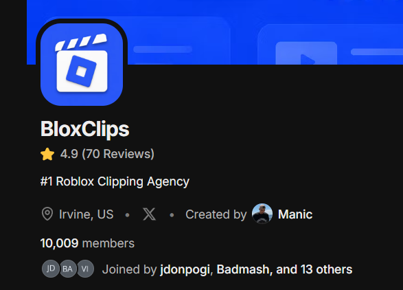 BloxClipsMedia's tweet photo. BloxClips just hit 10,000 clippers on whop.
over $1K was paid out this week and its growing.

what are you waiting for?
https://t.co/qYHlEkvnmf https://t.co/xO7QcuOBcw