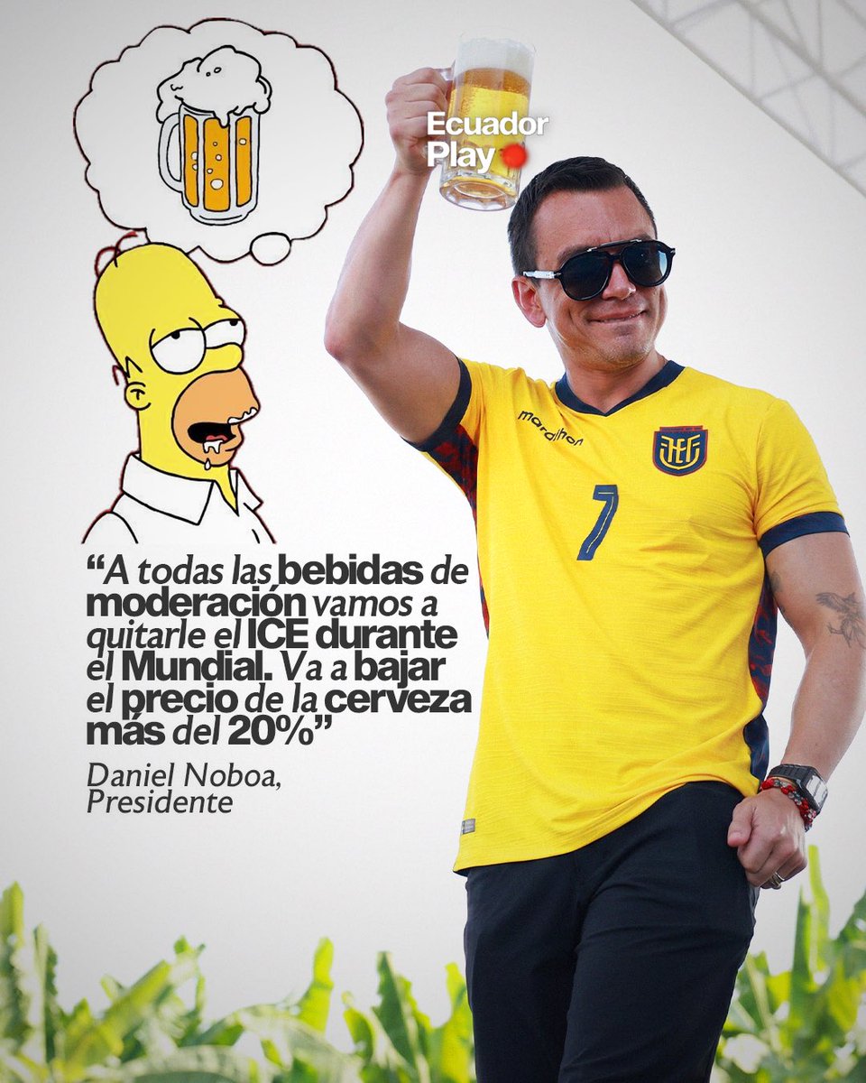 EcuadorPlay's tweet photo. 🍺⚽ El Presidente Daniel Noboa anunció que durante el Mundial 2026 se eliminará temporalmente el Impuesto a los Consumos Especiales (ICE) para las bebidas de moderación, incluida la cerveza, con el objetivo de reducir su precio para los consumidores.

📢 El anuncio fue realizado este 11 de junio durante un evento en El Empalme, Guayas, donde el mandatario señaló que la medida aplicará mientras se dispute la Copa del Mundo. Hasta el momento, el Gobierno no ha detallado la fecha exacta de entrada en vigencia ni el alcance de la reducción en los precios.
