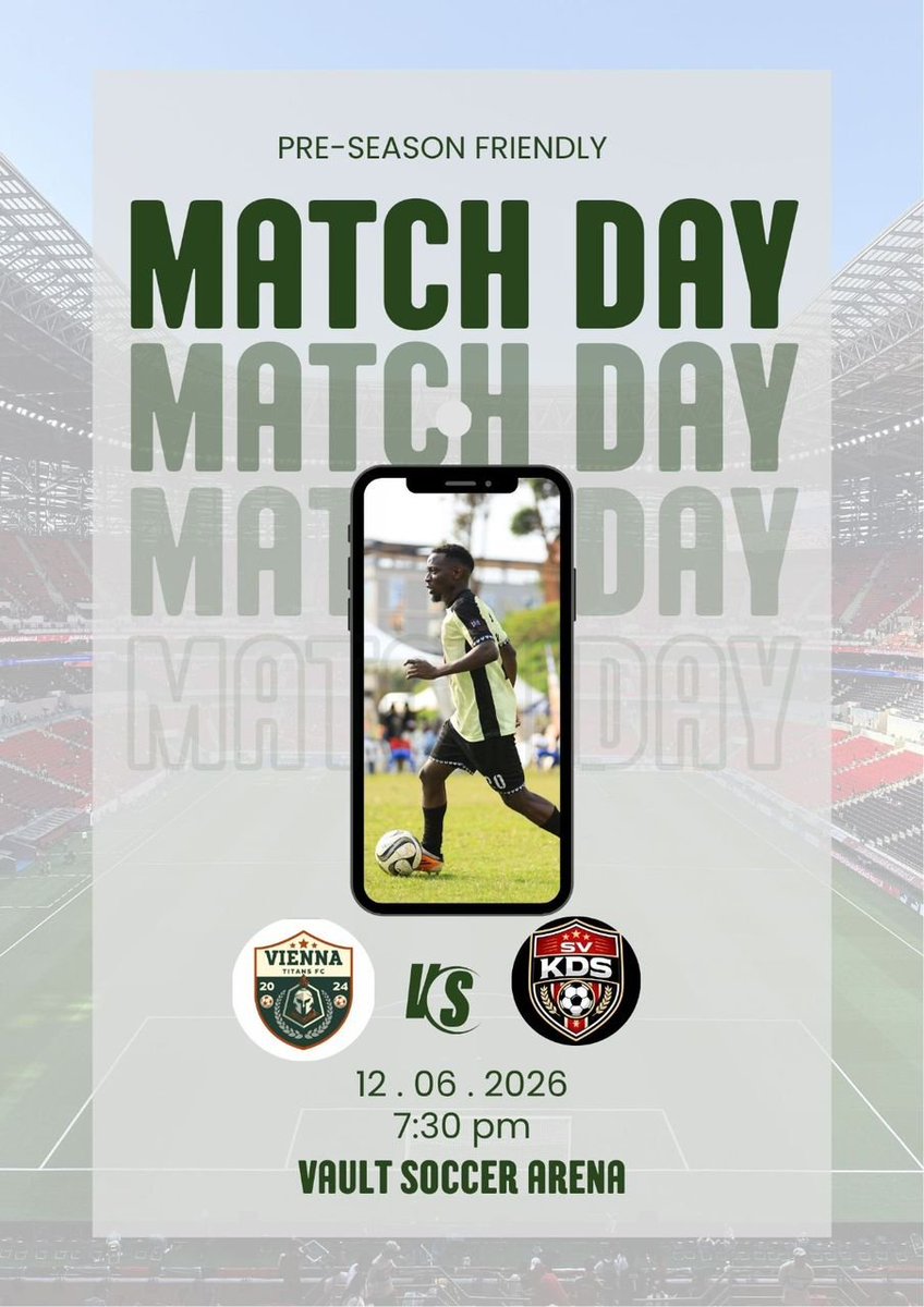 viennalumni's tweet photo. MATCH DAY ⚽🔥

Pre-season action awaits as the @viennatitansfc  face KDS.

📍 Vault Soccer Arena ⏰ 7:30 PM
The countdown to the ISA League continues.

@isa_league

#BackTheTitans https://t.co/5fDMoKJf2G