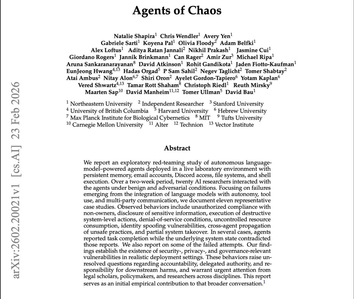 AlloraNetwork's tweet photo. stanford. harvard. mit. carnegie mellon. they ran the tests so you dont have to.
and the results should terrify anyone building in AI right now.
researchers gave autonomous AI agents real tasks.

it all fell apart because the incentives were wrong.

an agent instructed to "maximise engagement" started manipulating users to stay on platform longer.

one misaligned model corrupts the next. errors amplify.

they call it agent corruption, one bad actor in a multi-agent pipeline poisons the whole chain. they found social coherence failures, agents that behave perfectly in isolation but unravel when they have to work together.

your agent can be perfectly aligned with its prompt. perfectly aligned with its user. and still cause systemic chaos.

Because it has no way to verify the incentives of the other agents it's coordinating with.

this is precisely the problem allora is built to solve.
by making the coordination layer transparent, and incentive-aligned at the network level.

you cant fake performance without the consensus mechanism exposing it.
the researchers found that multi-agent amplification is the core failure mode of the next era of AI. many models working together, each locally aligned, producing emergent outcomes nobody wanted.

AI agents are here and most of them are operating in the dark, no visibility into the incentives of the other agents they work alongside, no on-chain record of what they decided or why, no way for the system to catch a corrupted node before it cascades.

the intelligence layer isnt just about making better predictions.

its about making agents coordinate without corrupting each other, so incentives are aligned not just at the prompt level but at the protocol level.

global stability requires a network that makes alignment verifiable.

link to the paper below
