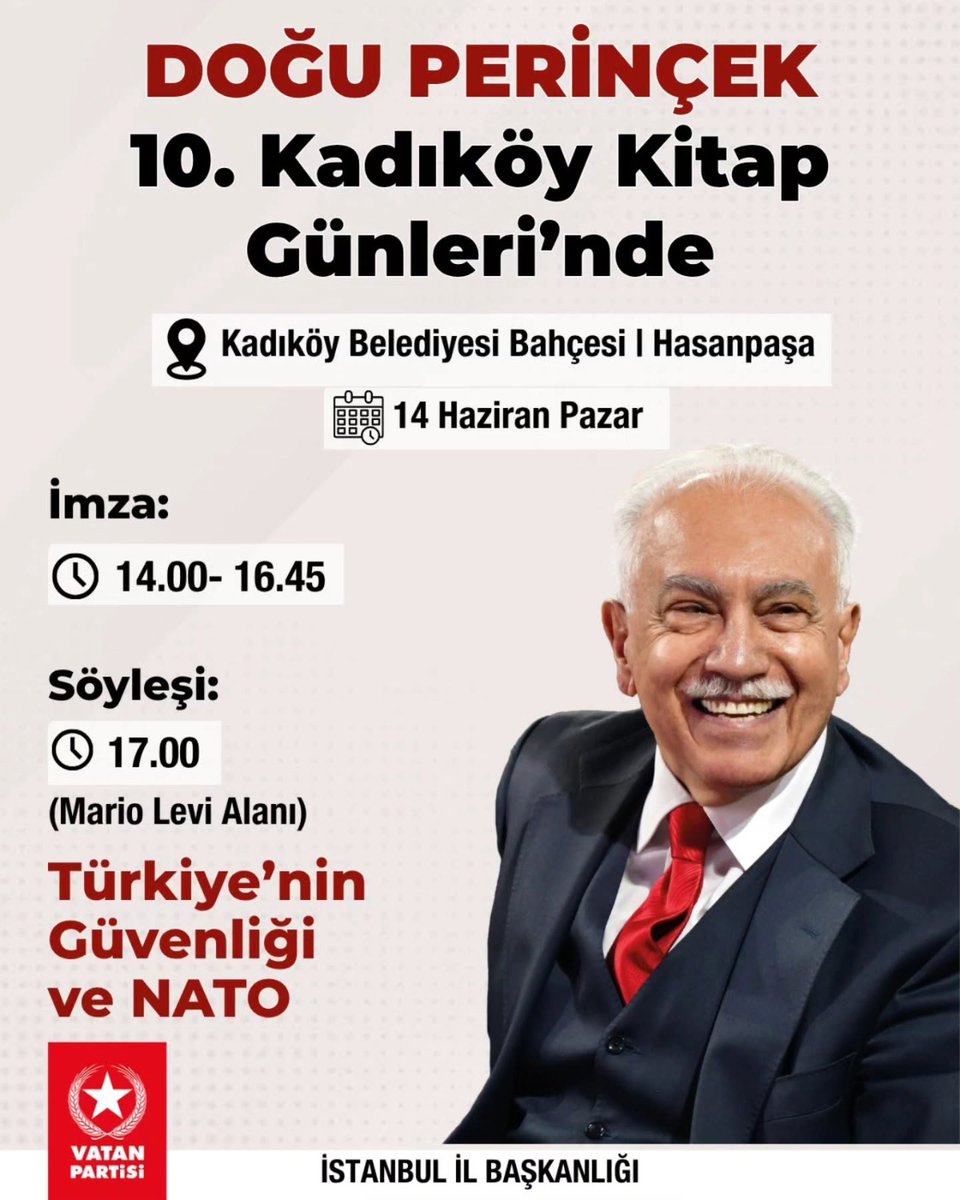 Dogu_Perincek's tweet photo. 10. Kadıköy Kitap Günleri'ndeyiz

🔴İmza
⏰14.00-16.45

🔴Türkiye'nin Güvenliği ve NATO Konferansı
⏰17.00 https://t.co/6gsuYPvFwz
