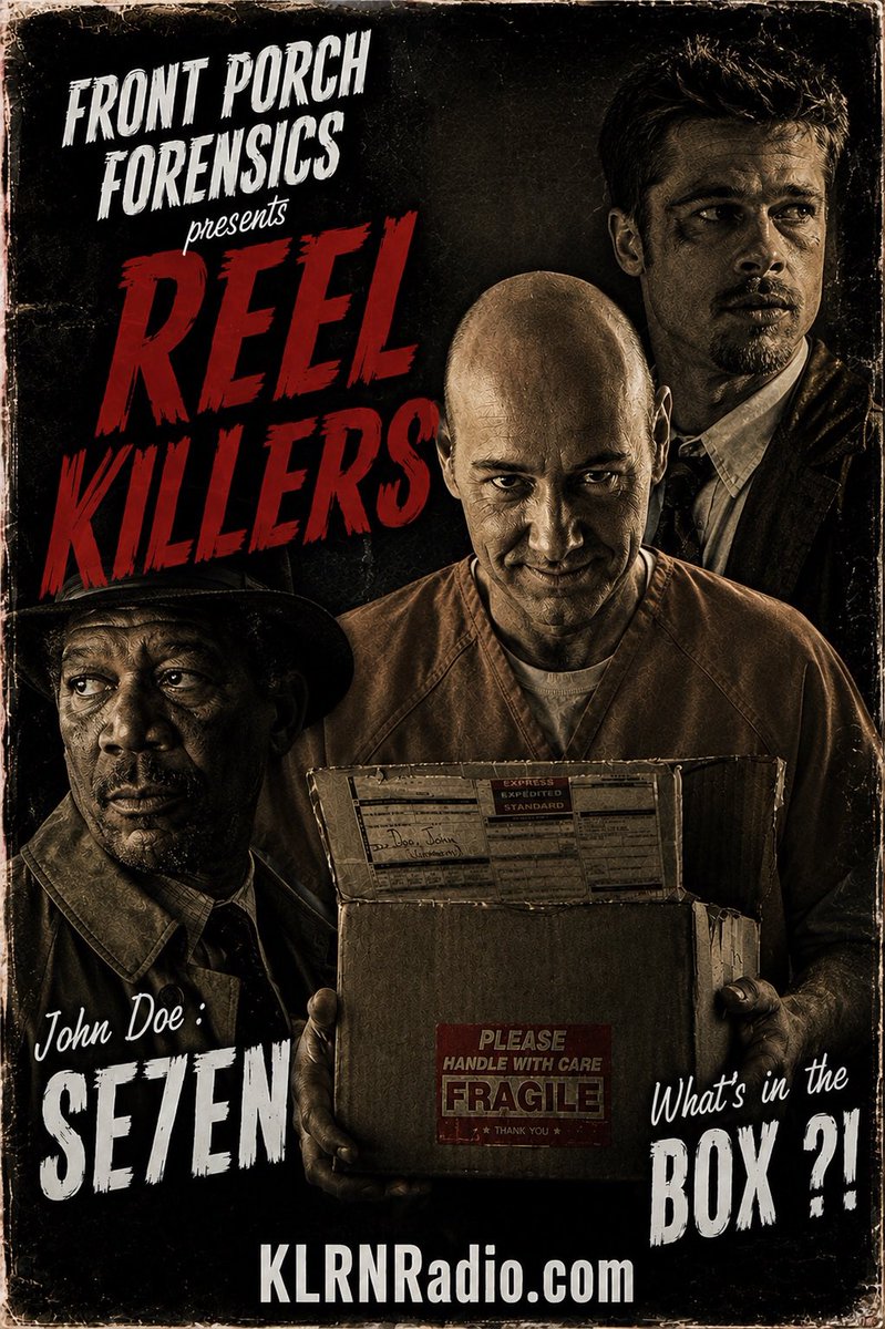 FP_Forensics's tweet photo. “What’s in the BOX?!”
This week on Front Porch Forensics REEL Killers : “The One About John Doe of Se7en.”
We dissect the zealot who turns the Seven Deadly Sins into living sermons of agony. Methodical. Patient. Terrifying.
Don’t miss it. 
Saturday 7pm Central  #Se7en #JohnDoe” https://t.co/x0M3E1gHyP